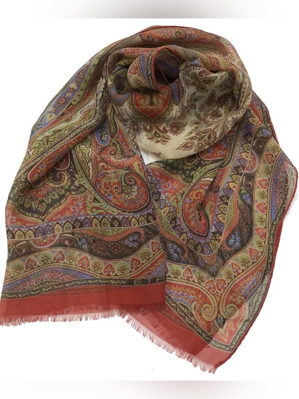 Etro Silk 100% Shawl Scarf Multicolor Made in Italy